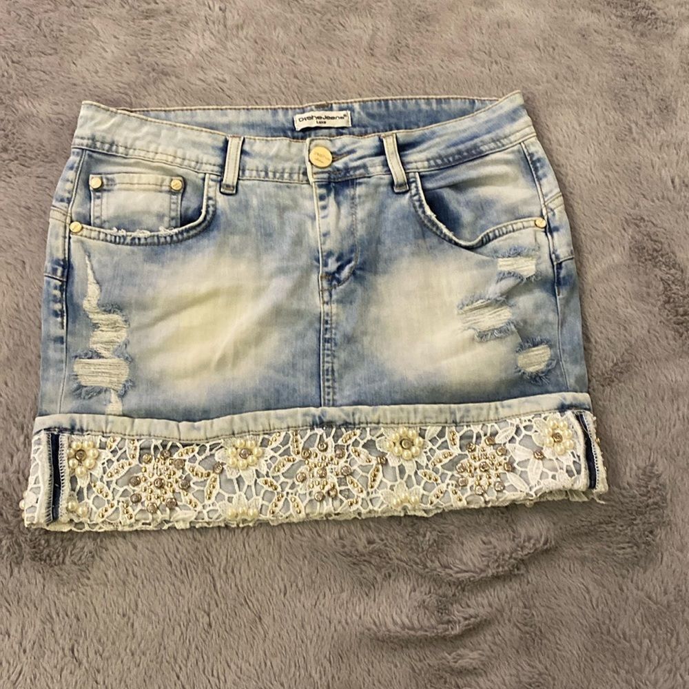 Dshe embellished jean mini skirt, S
